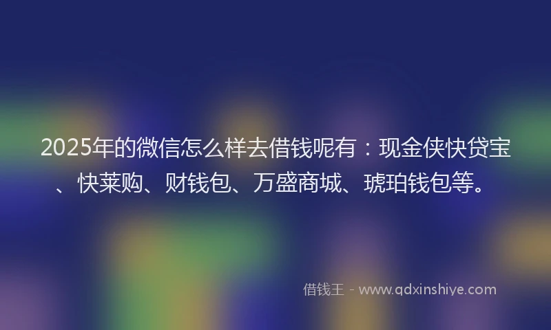 2025年的微信怎么样去借钱呢有：现金侠快贷宝、快莱购、财钱包、万盛商城、琥珀钱包等。