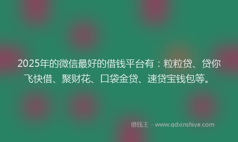 2025年的微信最好的借钱平台有：粒粒贷、贷你飞快借、聚财花、口袋金贷、速贷宝钱包等。