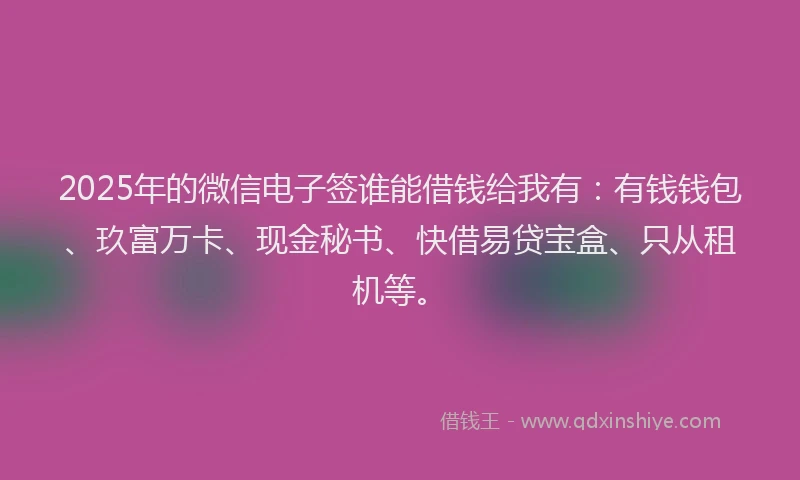 2025年的微信电子签谁能借钱给我有：有钱钱包、玖富万卡、现金秘书、快借易贷宝盒、只从租机等。