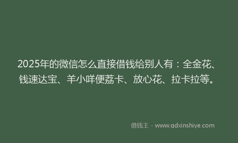 2025年的微信怎么直接借钱给别人有：全金花、钱速达宝、羊小咩便荔卡、放心花、拉卡拉等。