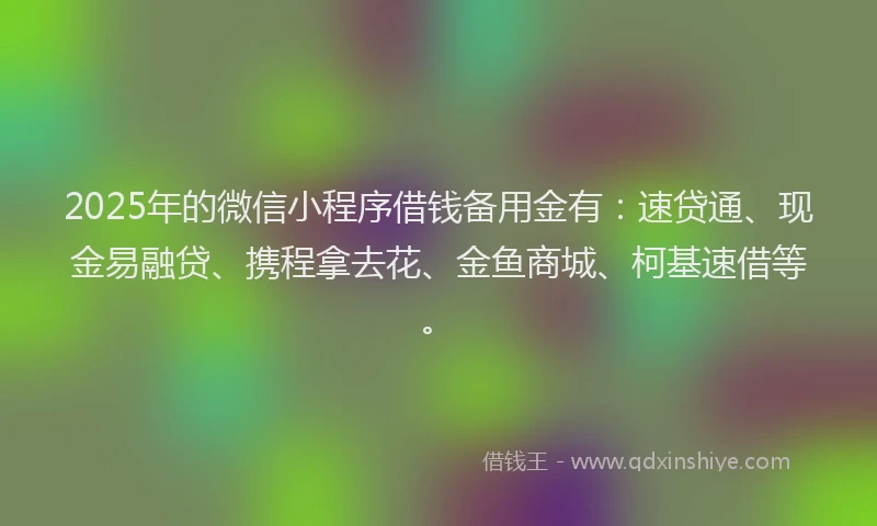 2025年的微信小程序借钱备用金有：速贷通、现金易融贷、携程拿去花、金鱼商城、柯基速借等。