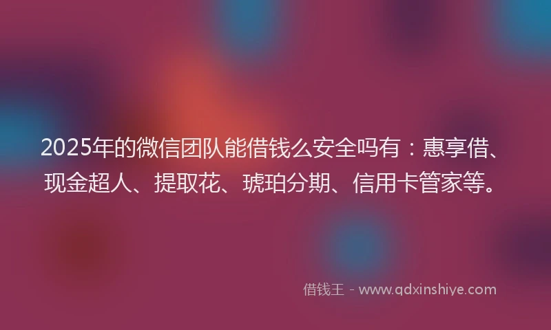 2025年的微信团队能借钱么安全吗有：惠享借、现金超人、提取花、琥珀分期、信用卡管家等。