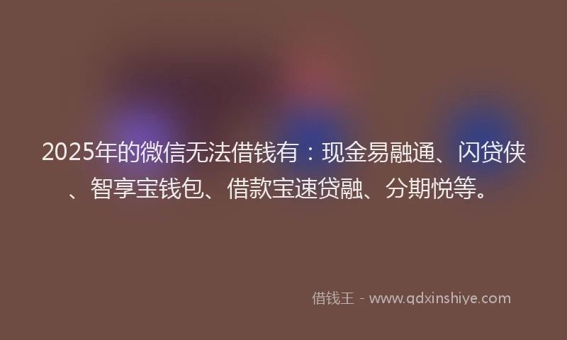 2025年的微信无法借钱有：现金易融通、闪贷侠、智享宝钱包、借款宝速贷融、分期悦等。