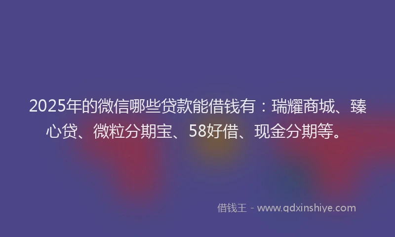 2025年的微信哪些贷款能借钱有：瑞耀商城、臻心贷、微粒分期宝、58好借、现金分期等。