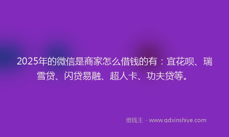 2025年的微信是商家怎么借钱的有：宜花呗、瑞雪贷、闪贷易融、超人卡、功夫贷等。