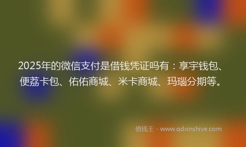 2025年的微信支付是借钱凭证吗有：享宇钱包、便荔卡包、佑佑商城、米卡商城、玛瑙分期等。