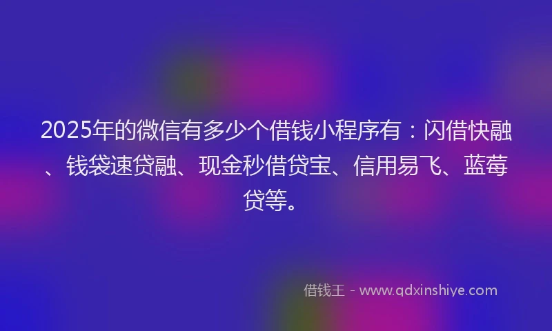 2025年的微信有多少个借钱小程序有：闪借快融、钱袋速贷融、现金秒借贷宝、信用易飞、蓝莓贷等。