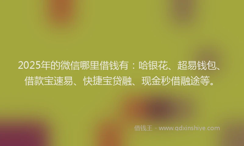 2025年的微信哪里借钱有：哈银花、超易钱包、借款宝速易、快捷宝贷融、现金秒借融途等。