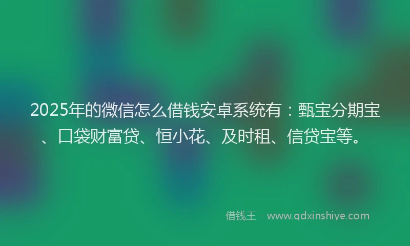 2025年的微信怎么借钱安卓系统有：甄宝分期宝、口袋财富贷、恒小花、及时租、信贷宝等。