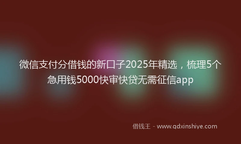 微信支付分借钱的新口子2025年精选，梳理5个急用钱5000快审快贷无需征信app