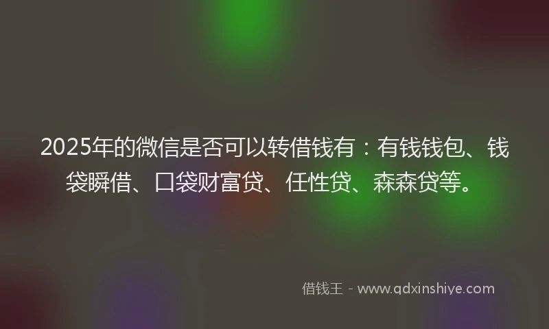 2025年的微信是否可以转借钱有：有钱钱包、钱袋瞬借、口袋财富贷、任性贷、森森贷等。