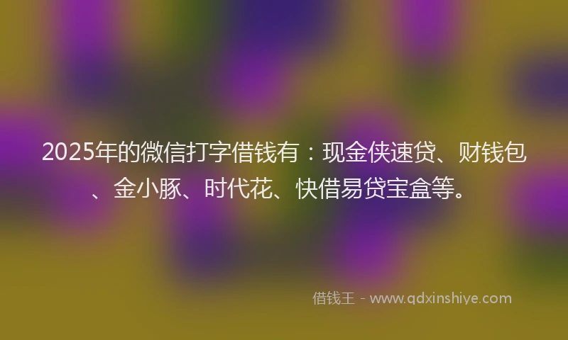 2025年的微信打字借钱有：现金侠速贷、财钱包、金小豚、时代花、快借易贷宝盒等。