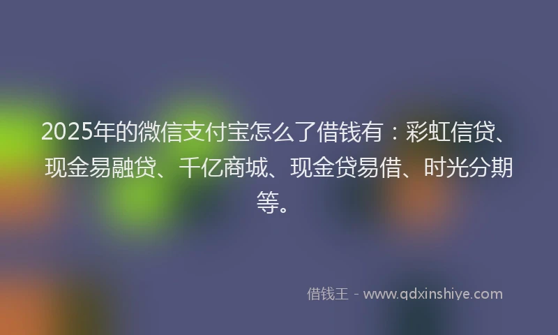 2025年的微信支付宝怎么了借钱有：彩虹信贷、现金易融贷、千亿商城、现金贷易借、时光分期等。