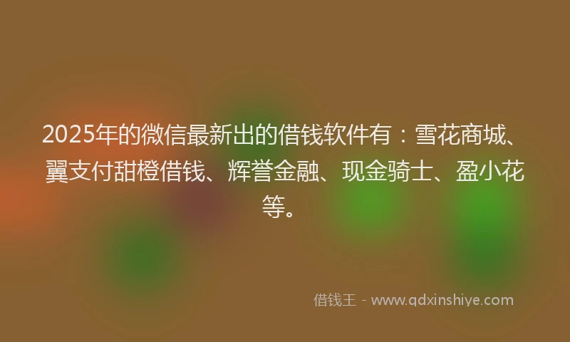 2025年的微信最新出的借钱软件有：雪花商城、翼支付甜橙借钱、辉誉金融、现金骑士、盈小花等。