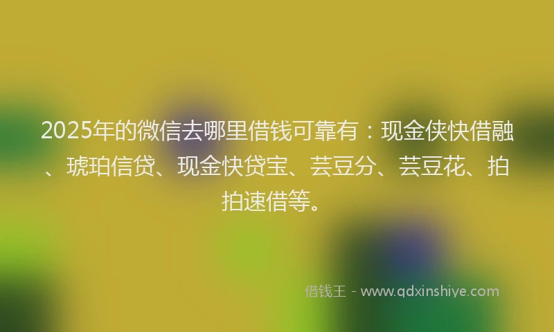 2025年的微信去哪里借钱可靠有：现金侠快借融、琥珀信贷、现金快贷宝、芸豆分、芸豆花、拍拍速借等。