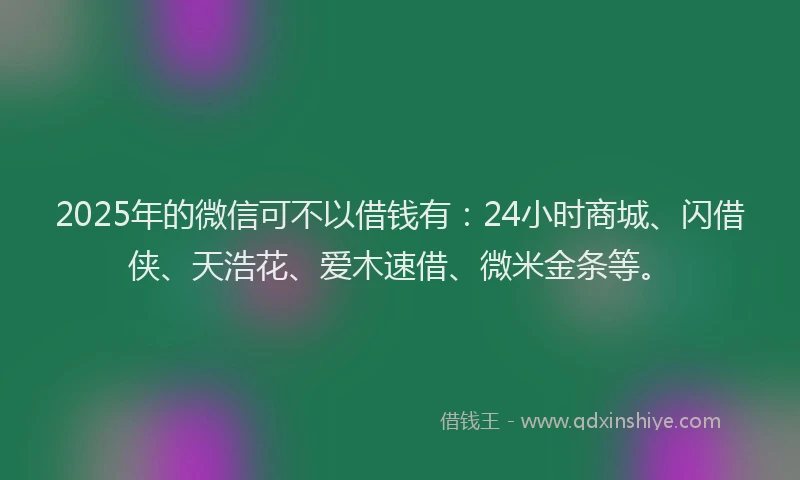 2025年的微信可不以借钱有：24小时商城、闪借侠、天浩花、爱木速借、微米金条等。