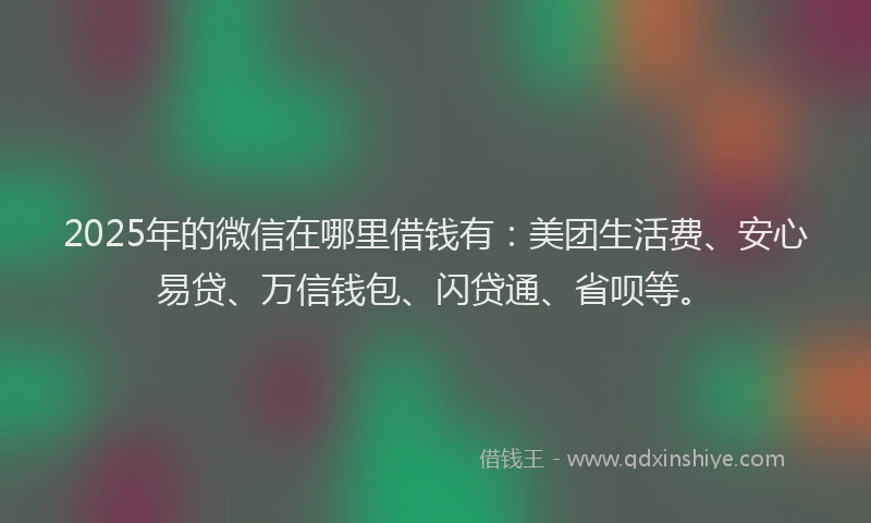 2025年的微信在哪里借钱有：美团生活费、安心易贷、万信钱包、闪贷通、省呗等。