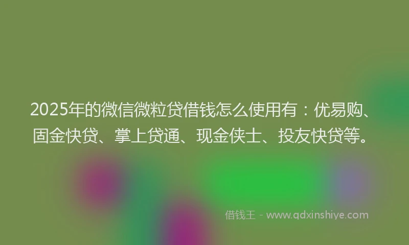 2025年的微信微粒贷借钱怎么使用有：优易购、固金快贷、掌上贷通、现金侠士、投友快贷等。