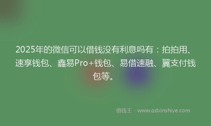 2025年的微信可以借钱没有利息吗有：拍拍用、速享钱包、鑫易Pro+钱包、易借速融、翼支付钱包等。