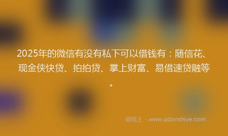 2025年的微信有没有私下可以借钱有：随信花、现金侠快贷、拍拍贷、掌上财富、易借速贷融等。