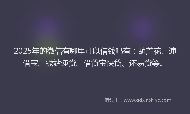 2025年的微信有哪里可以借钱吗有：葫芦花、速借宝、钱站速贷、借贷宝快贷、还易贷等。