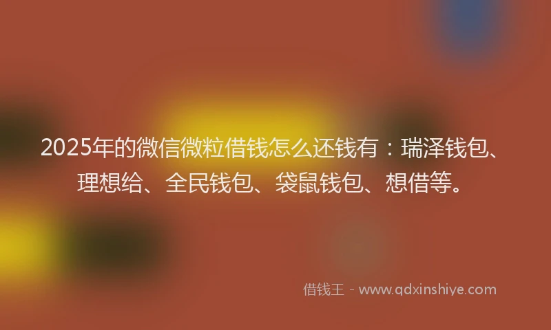 2025年的微信微粒借钱怎么还钱有：瑞泽钱包、理想给、全民钱包、袋鼠钱包、想借等。