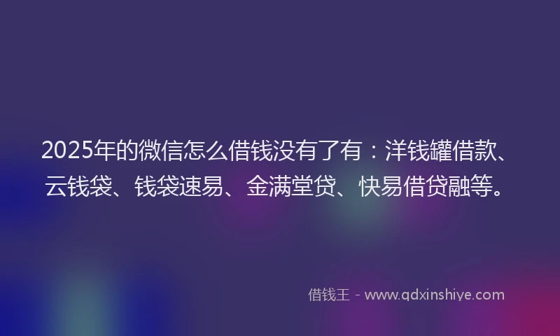2025年的微信怎么借钱没有了有：洋钱罐借款、云钱袋、钱袋速易、金满堂贷、快易借贷融等。