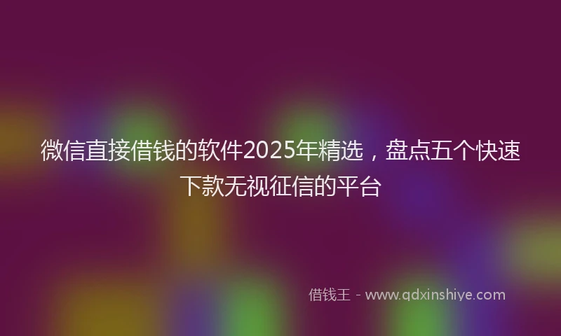 微信直接借钱的软件2025年精选，盘点五个快速下款无视征信的平台