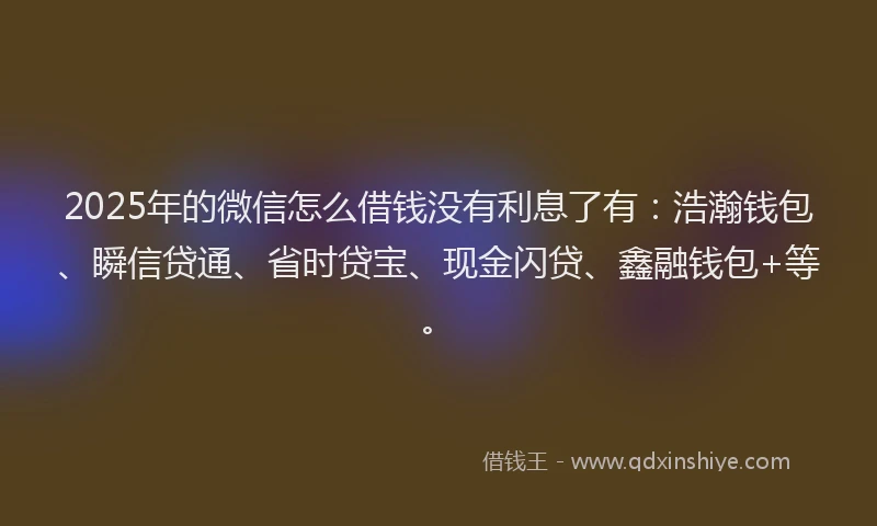 2025年的微信怎么借钱没有利息了有：浩瀚钱包、瞬信贷通、省时贷宝、现金闪贷、鑫融钱包+等。