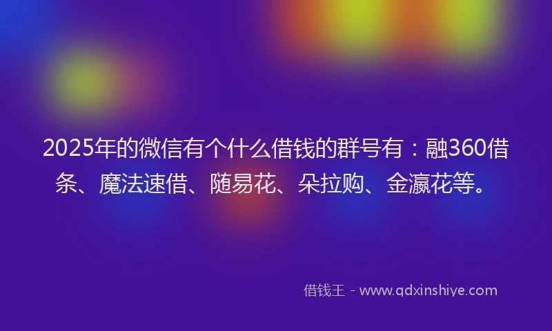 2025年的微信有个什么借钱的群号有：融360借条、魔法速借、随易花、朵拉购、金瀛花等。
