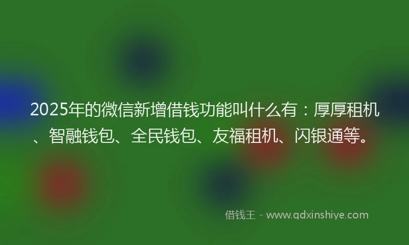 2025年的微信新增借钱功能叫什么有：厚厚租机、智融钱包、全民钱包、友福租机、闪银通等。