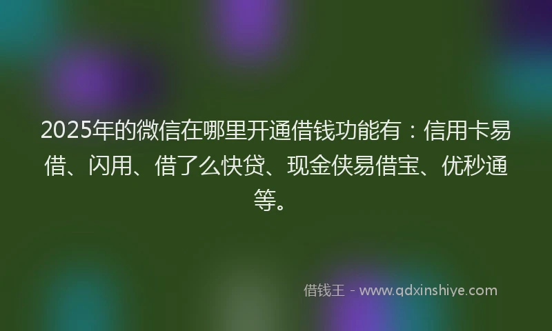 2025年的微信在哪里开通借钱功能有：信用卡易借、闪用、借了么快贷、现金侠易借宝、优秒通等。