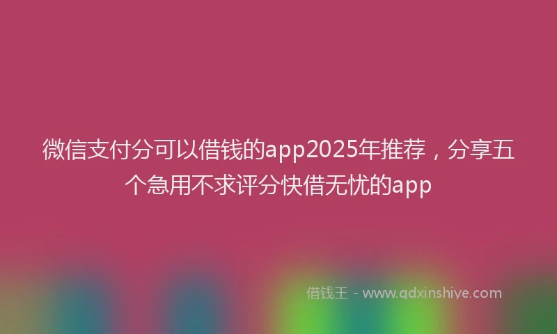 微信支付分可以借钱的app2025年推荐，分享五个急用不求评分快借无忧的app