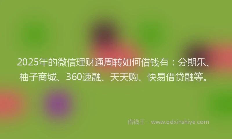 2025年的微信理财通周转如何借钱有：分期乐、柚子商城、360速融、天天购、快易借贷融等。