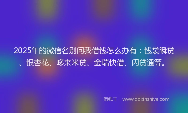 2025年的微信名别问我借钱怎么办有：钱袋瞬贷、银杏花、哆来米贷、金瑞快借、闪贷通等。