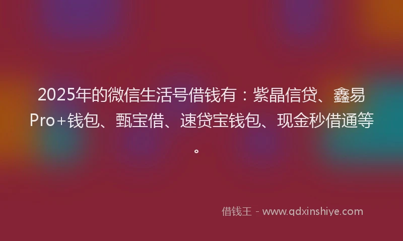 2025年的微信生活号借钱有：紫晶信贷、鑫易Pro+钱包、甄宝借、速贷宝钱包、现金秒借通等。