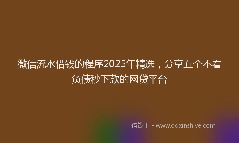 微信流水借钱的程序2025年精选，分享五个不看负债秒下款的网贷平台