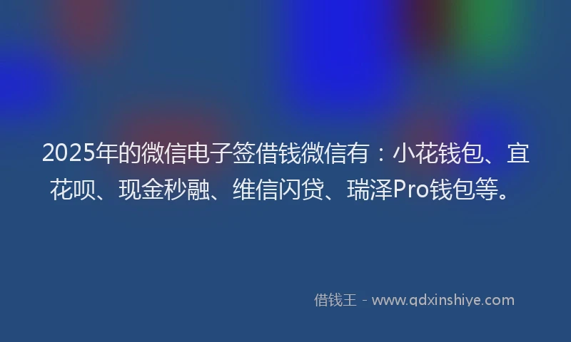 2025年的微信电子签借钱微信有：小花钱包、宜花呗、现金秒融、维信闪贷、瑞泽Pro钱包等。