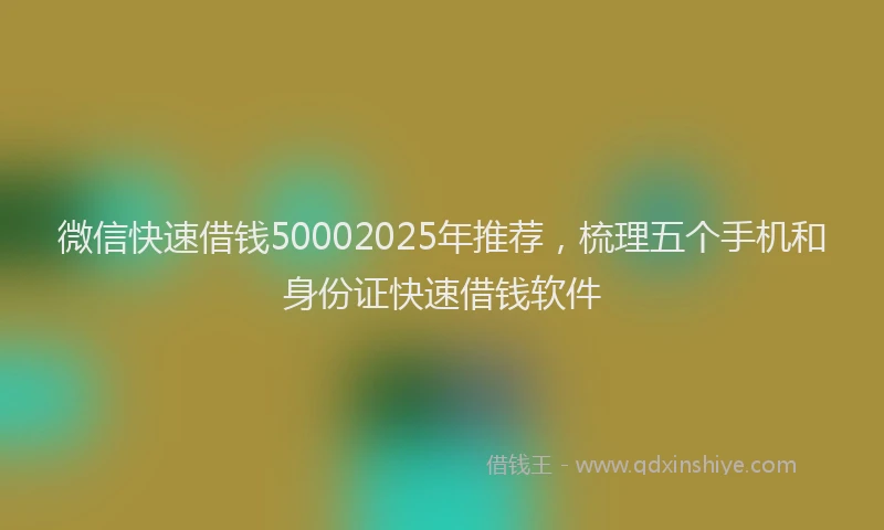 微信快速借钱50002025年推荐，梳理五个手机和身份证快速借钱软件