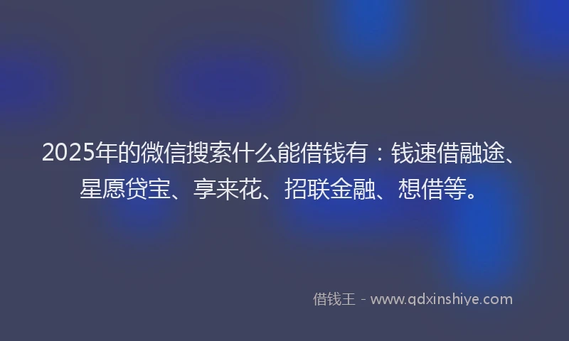 2025年的微信搜索什么能借钱有：钱速借融途、星愿贷宝、享来花、招联金融、想借等。