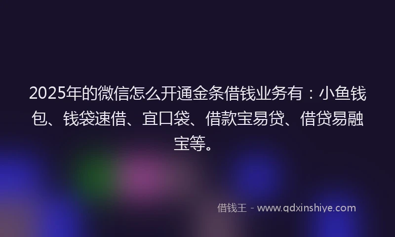 2025年的微信怎么开通金条借钱业务有：小鱼钱包、钱袋速借、宜口袋、借款宝易贷、借贷易融宝等。
