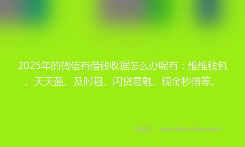 2025年的微信有借钱收据怎么办呢有：维维钱包、天天盈、及时租、闪贷易融、现金秒借等。