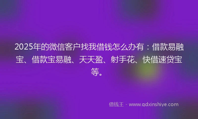 2025年的微信客户找我借钱怎么办有：借款易融宝、借款宝易融、天天盈、射手花、快借速贷宝等。