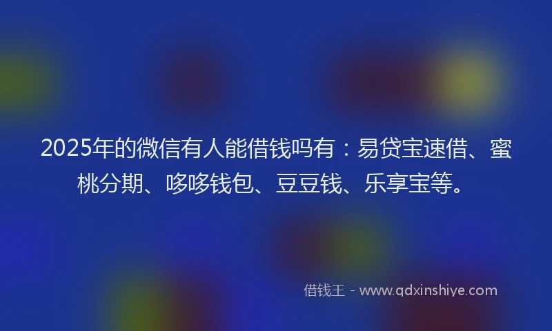 2025年的微信有人能借钱吗有：易贷宝速借、蜜桃分期、哆哆钱包、豆豆钱、乐享宝等。