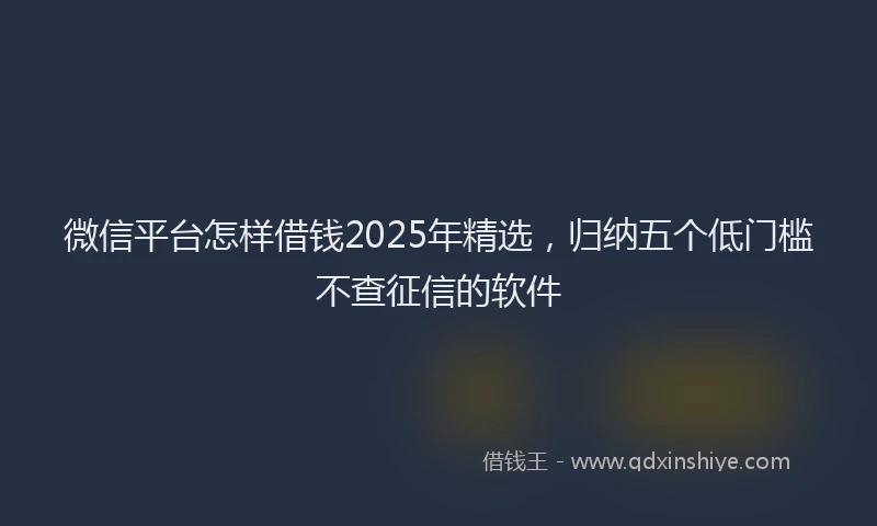 微信平台怎样借钱2025年精选，归纳五个低门槛不查征信的软件