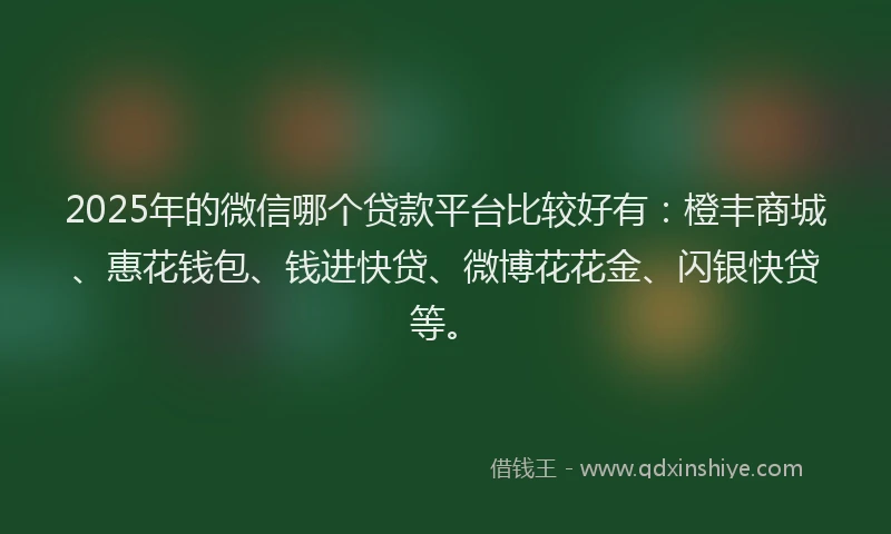 2025年的微信哪个贷款平台比较好有：橙丰商城、惠花钱包、钱进快贷、微博花花金、闪银快贷等。