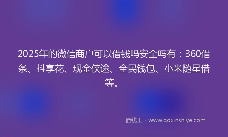 2025年的微信商户可以借钱吗安全吗有：360借条、抖享花、现金侠途、全民钱包、小米随星借等。