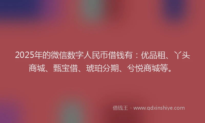 2025年的微信数字人民币借钱有：优品租、丫头商城、甄宝借、琥珀分期、兮悦商城等。