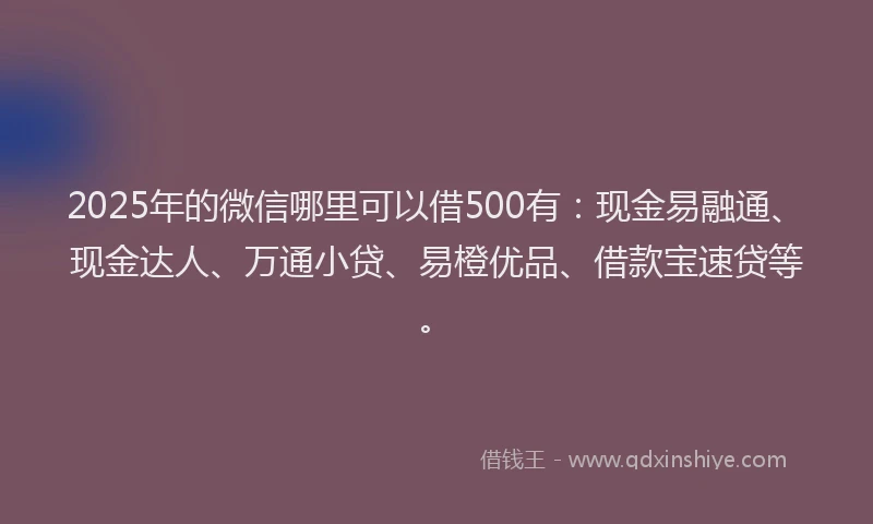 2025年的微信哪里可以借500有：现金易融通、现金达人、万通小贷、易橙优品、借款宝速贷等。