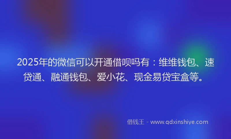 2025年的微信可以开通借呗吗有：维维钱包、速贷通、融通钱包、爱小花、现金易贷宝盒等。